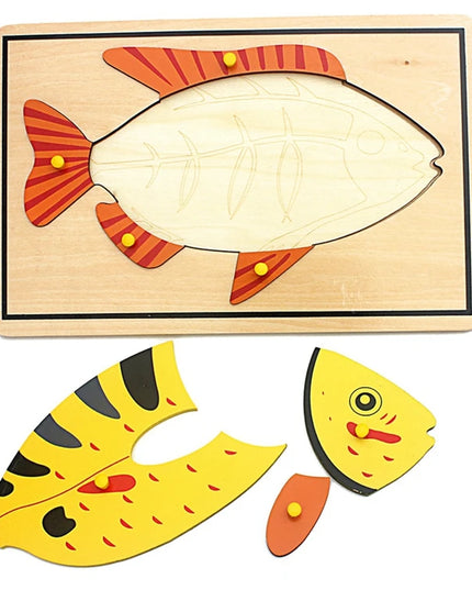 Children Educational Toys Montessori Materials Biology Wooden Skeleton Puzzle Frog Horse Tortiose Fish Bird Animal Toys for Boy