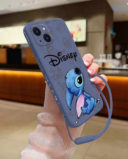 Disneys Super Cute Stitchs Couple Case For iPhone 16 15 14 13 12 11 Pro Max Mini X XR XSMAX 8 7 6S Plus Cover With Hand Strap