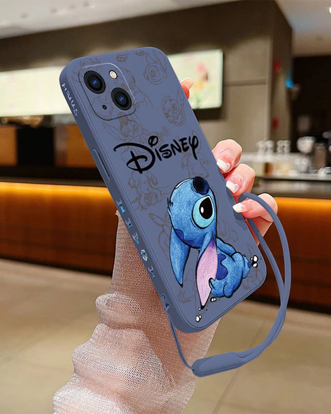 Disneys Super Cute Stitchs Couple Case For iPhone 16 15 14 13 12 11 Pro Max Mini X XR XSMAX 8 7 6S Plus Cover With Hand Strap