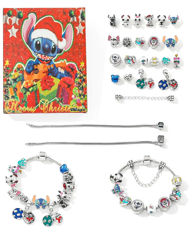 Christmas Disney Stitch Charm DIY Bracelet Fashion Cute Advent Surprise Blind Box for Friend Festival Jewelry Unique Gift