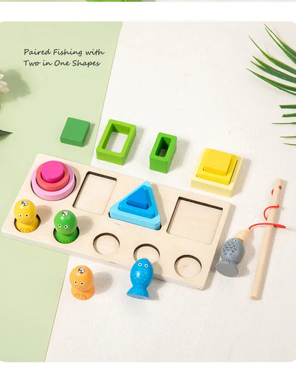 Montessori  Wooden Color Shape Cognitive Classification Matching Puzzle Children's Magnetic Fishing Learning Educational Toys