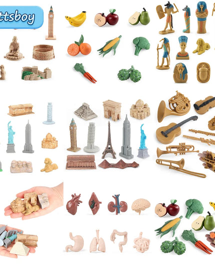 Montessori Math Toy Simulation Building Model Human Body Instrument Vegetable Pyramid Architecture Educational Toy for Children