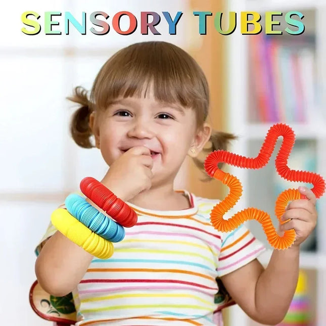 6 12 18 24 30 Pcs Pop Tubes Sensory Toys Fidget Stress Relief Decompression Finger Squeeze Toy Telescopic Tube for Kids Teenager