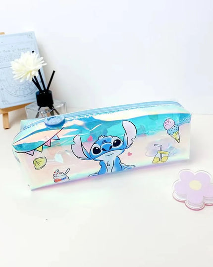 Disney Stitch Cartoon Student Stationery Laser Pencil Bag TPU Waterproof Multifunction Stationery Storage Bag