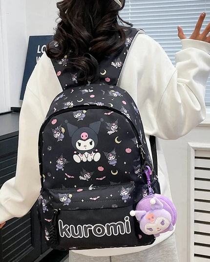 1PC Hello Kittys Anime Backpack, Kuromi Cinnamoroll School Bags With Wallet Charm, Student Girl Casual Travel Commute Knapsack