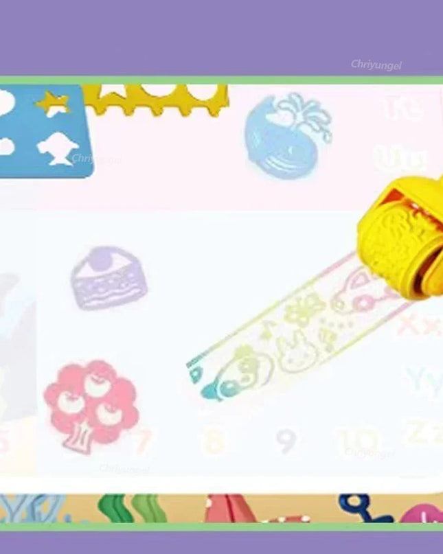No Mess Magic Water Drawing Mat Doodle Board Reusable Educational Toy with Pens & Stamps, Gift for Toddler Boys Girls