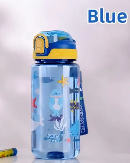 600ml Dinosaur Water Bottle For Kids Water Sippy Cup With Silicone Straw Leakproof Plastic Water Bottles Summer Kids Water Cup