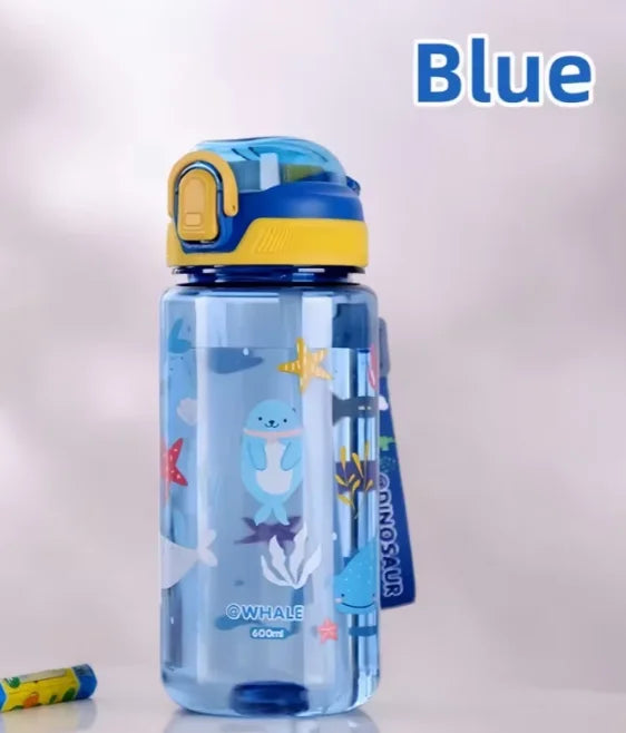 600ml Dinosaur Water Bottle For Kids Water Sippy Cup With Silicone Straw Leakproof Plastic Water Bottles Summer Kids Water Cup