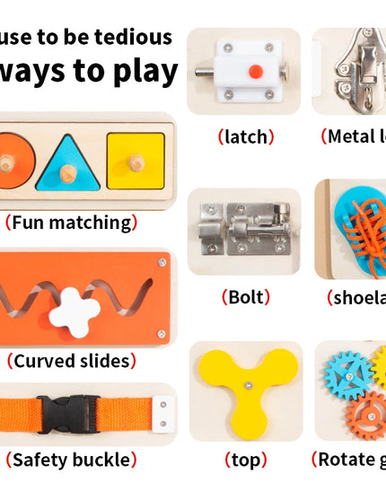 Montessori Wooden Busy Board Unlock Toy Essential Educational Sensory Board for Toddlers Intelligence Development Toys Gift