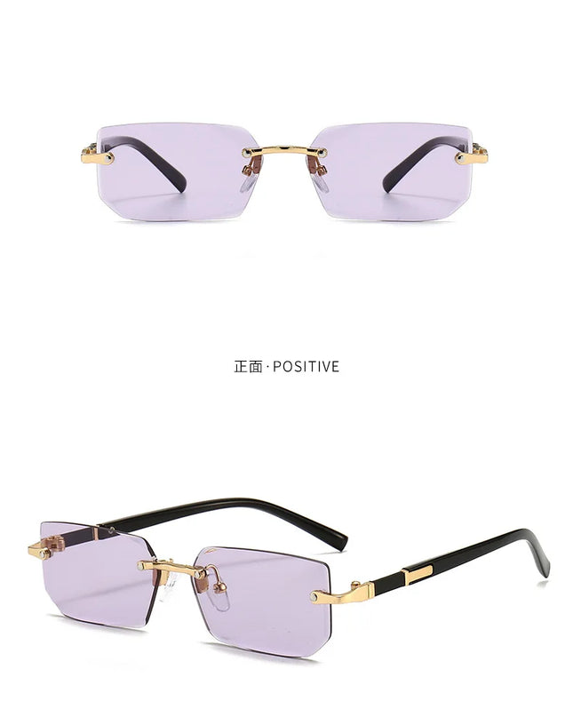 Rimless Sunglasses Rectangle Fashion Popular Women Men Shades Small Square Sun Glasses For Female Male Summer Traveling Oculos