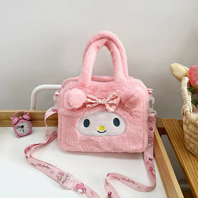 Sanrio Plush Bag Kawaii Kuromi Cinnamoroll Melody Cartoon Anime Handbag Crossbody Cosmetic Travel Storage Bags Women Girls Gifts