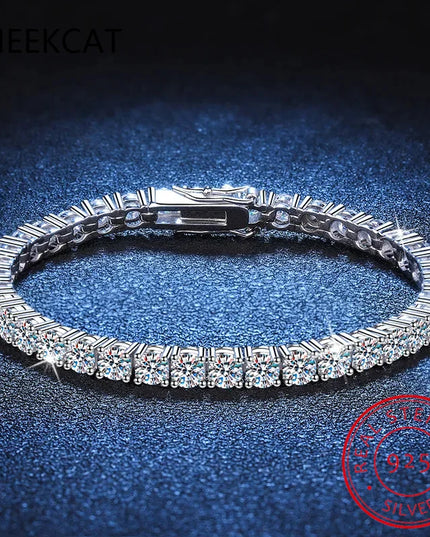 Real 3MM D VVS Moissanite Tennis Bracelet Passes Diamond Sparkling Test Solid S925 Jewelry Wedding Women Gift