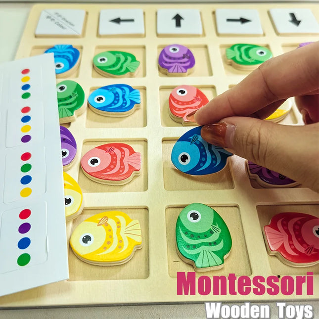 Montessori Wooden Toys Children Logical Thinking Training Direction Color Cognition Educational Battle Battle Board Game Gifts