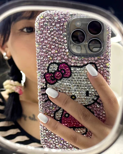 Hello Kitty Rhinestone Bling Crystal Phone Case Chain For iPhone 16 12 13 14 15Pro Max X Xs XR 7 8 Plus SE 2 3 10 Transparent Bu