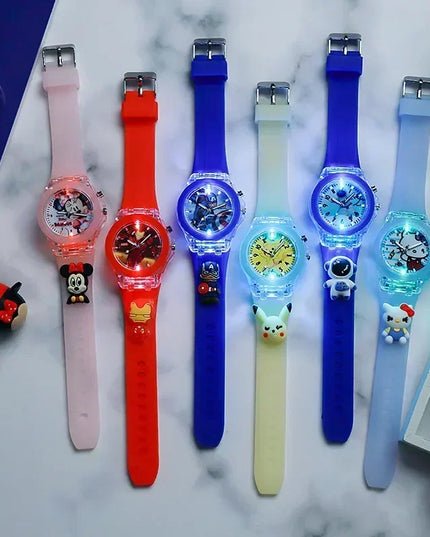Disney Fashion Minnie Children's Watch Mickey Mouse Children's Flash Light Cartoon Figure Doll Boys Girls Birthday Gifts