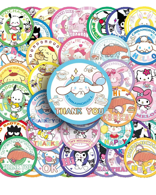 50Pcs Kawaii Sanrio Stickers Cute Hello Kitty Kuromi My Melody Pompom Purin Cinnamoroll Phone Case Waterproof Stickers