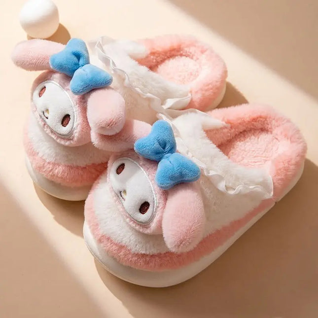 Anime Cartoon Kawaii Hello Kitty My Melody Cinnamoroll Kuromi Slippers Cute Home Thick-Soled Plush Slippers Girls Surprise Gift