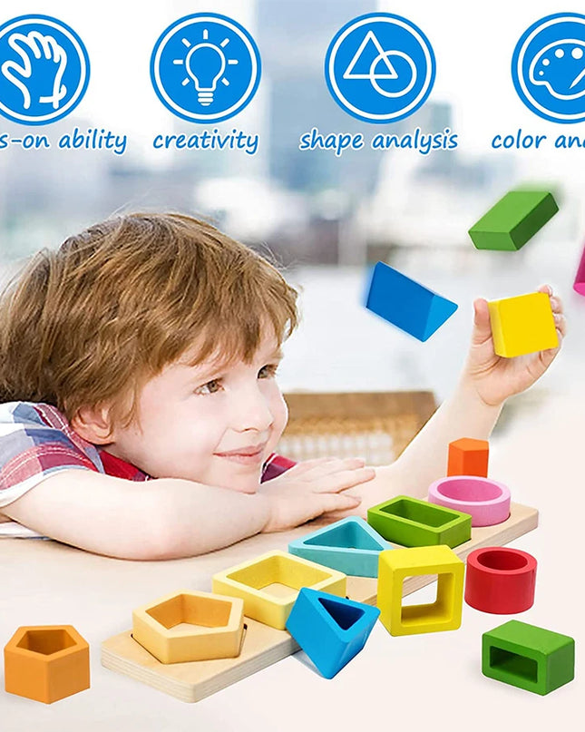 Montessori Wood Toys for Kids Wooden Sorting Stacking Toys for Baby Toddlers Educational Shape Color Sorter Preschool Kids Gifts