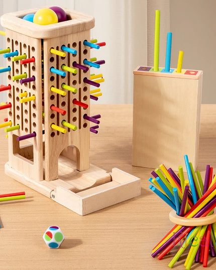 Montessori Game Wooden Stick Tower Toy With Sticks Dice Motor Skills Development Stick Counting Math Educational Toy For Kids