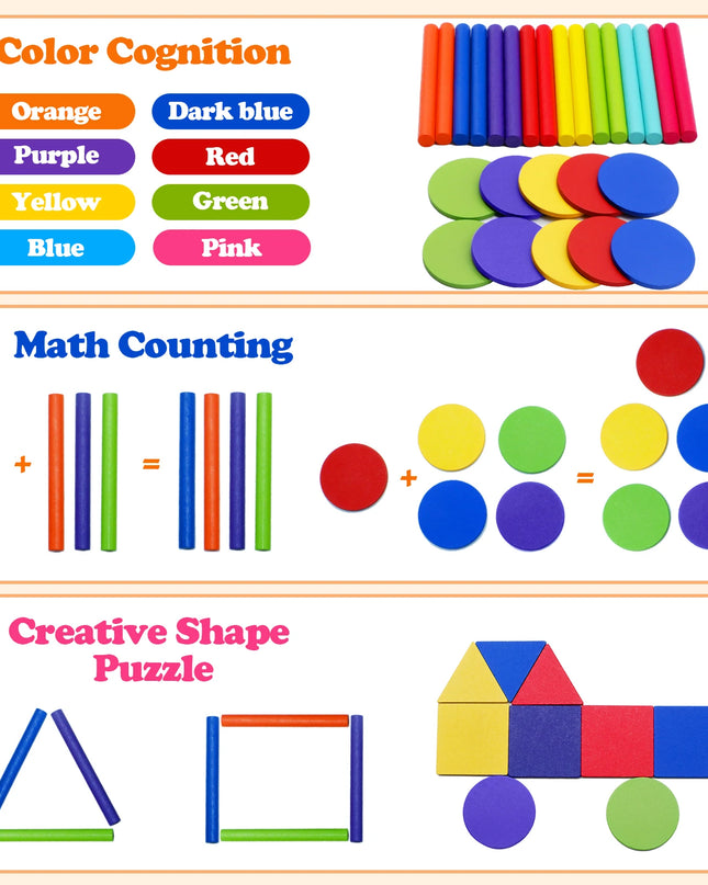 Montessori Wooden Toys Color Sorting Fine Motor Toys Shape Matching Sensory Toys Early Educational Puzzle Toys for Toddlers