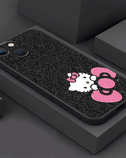 Phone Case For iPhone 11 12 13 14 Pro Max Mini XS XR X 8 7 6S 6 15 se Plus Black Silicone Cover Fundas Cute Cool Hello Kitty Cat