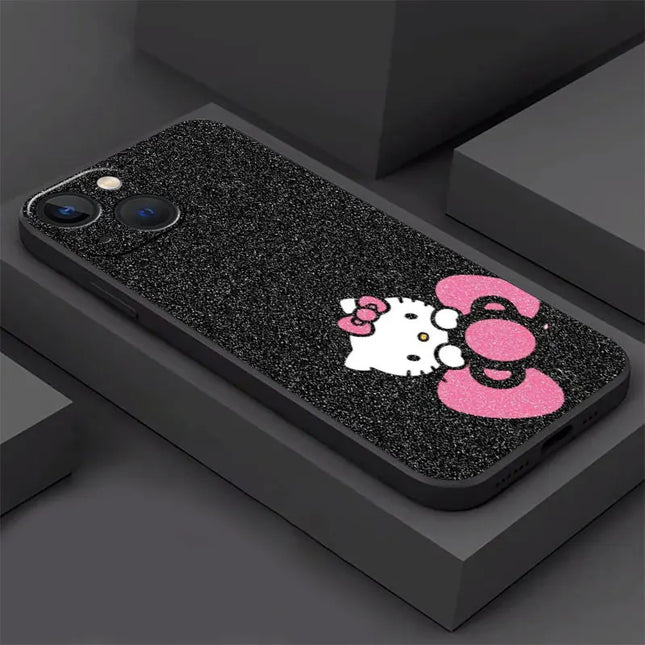 Phone Case For iPhone 11 12 13 14 Pro Max Mini XS XR X 8 7 6S 6 15 se Plus Black Silicone Cover Fundas Cute Cool Hello Kitty Cat