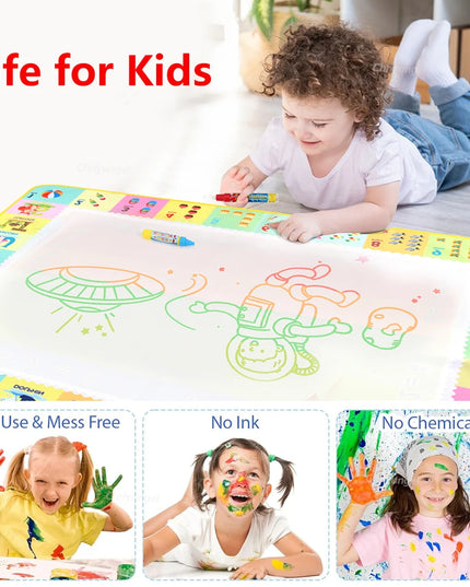 No Mess Magic Water Drawing Mat Doodle Board Reusable Educational Toy with Pens & Stamps, Gift for Toddler Boys Girls