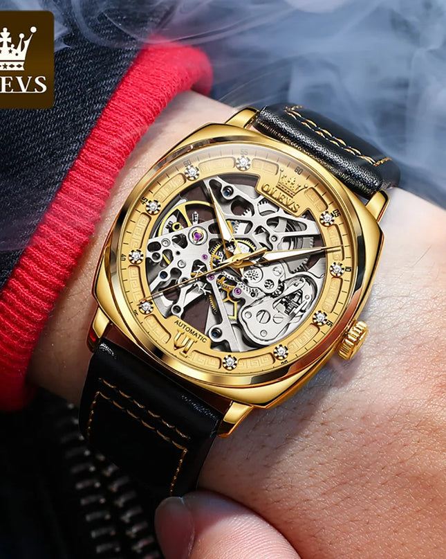OLEVS 6651 Top Brand Men Watches Fashion Dress Automatic Mechanical Wristwatch Wateproof Luminous Hollow Flywheel Watch for man