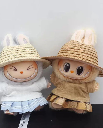 Labubu open top straw hat, party clothing accessories, rustic style Labubu baby clothes decoration accessories (hat only)