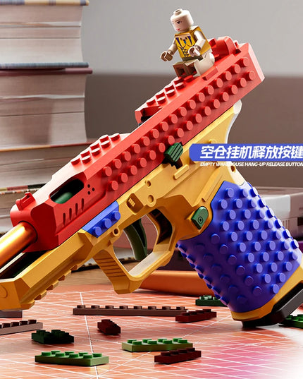 Building Block Pistol Shell Throwing Continuous Firing Airsoft Blowback Empty Hanging Toy Gun Outdoor CS Weapon for Boys Adult