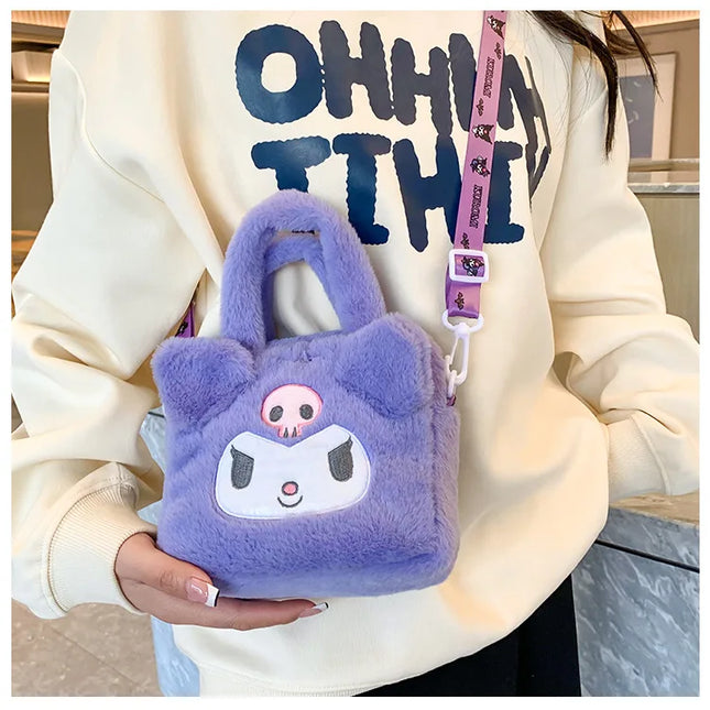 Sanrio Plush Bag Kawaii Kuromi Cinnamoroll Melody Cartoon Anime Handbag Crossbody Cosmetic Travel Storage Bags Women Girls Gifts