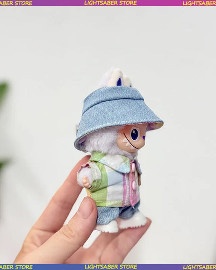 Handsome Labubu 4.0 Clothes Kawaii Bucket Hat Shirt Pants Set Mini Plush Doll Clothing Fashion Doll Accessories Gift