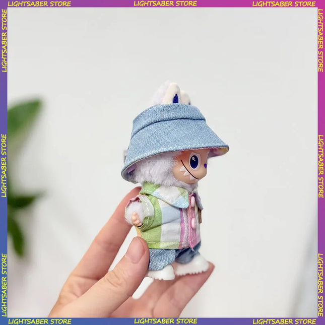 Handsome Labubu 4.0 Clothes Kawaii Bucket Hat Shirt Pants Set Mini Plush Doll Clothing Fashion Doll Accessories Gift