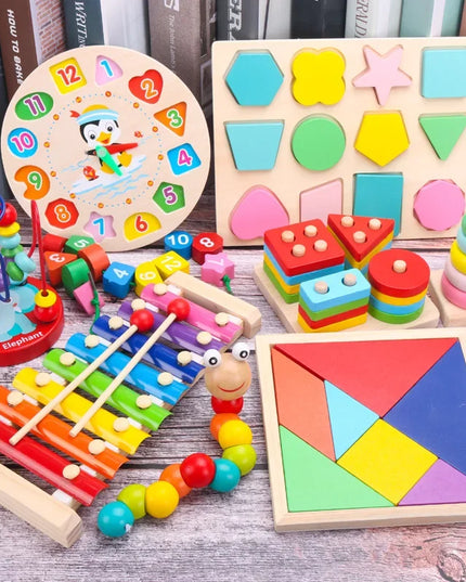 Baby Educational Toy Montessori Wooden 3D Toys Childhood Learning  Kids Baby Colorful Wooden Blocks For Children Christmas Gift