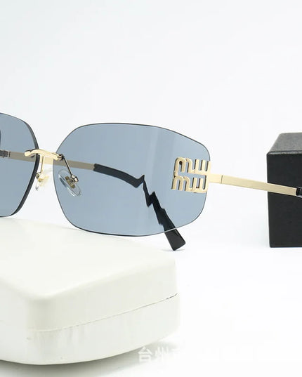Curved One-Piece Sunglasses, Frameless Square Cut-Edge Design, UV400 Protection, Women's High-End Street Style