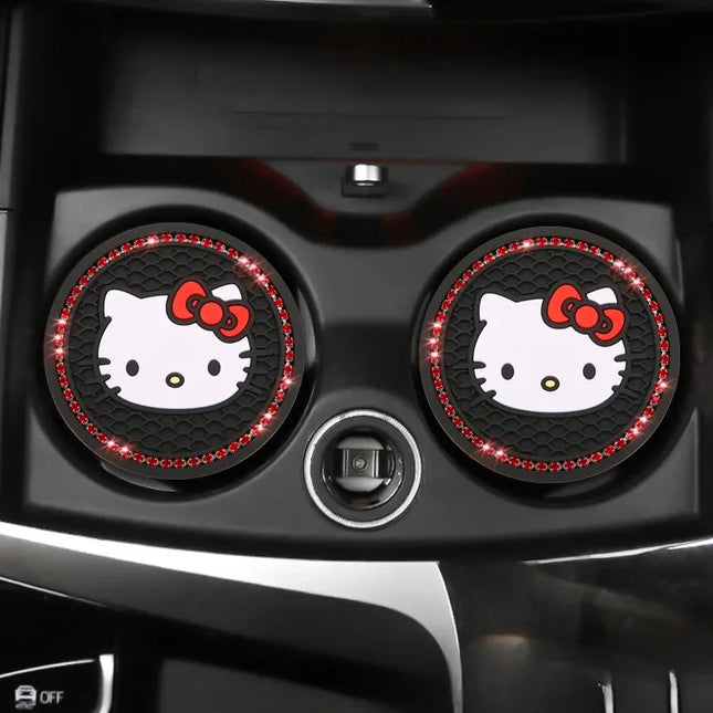 2pcs Sanrio Hello Kitty Car cup Coasters Cartoon car inner Decoration Anti Slip Mat silicone Car Cup pad Gifts for girl friend