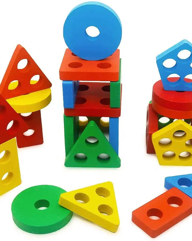 Montessori Wooden Educational Toys for Children 1 2Y Baby Shape Color Sorter Block Puzzles Toddler Large Geometric Stacking Toys