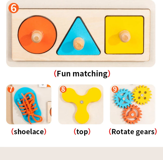 Montessori Wooden Busy Board Unlock Toy Essential Educational Sensory Board for Toddlers Intelligence Development Toys Gift
