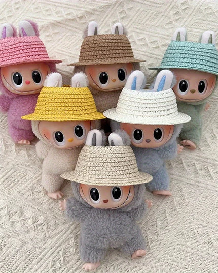 Labubu open top straw hat, party clothing accessories, rustic style Labubu baby clothes decoration accessories (hat only)