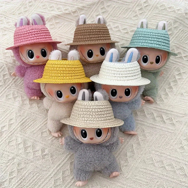 Labubu open top straw hat, party clothing accessories, rustic style Labubu baby clothes decoration accessories (hat only)