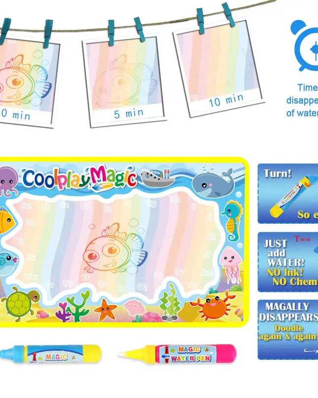 Animal Themes Rainbow Water Drawing Mat with 2 Pens Kids Water Doodle Mat Coloring Books Water Painting Rug Xmas Gift for Kids