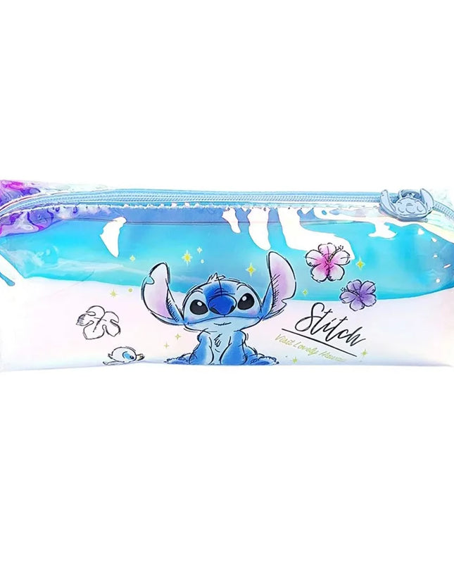 Disney Stitch Cartoon Student Stationery Laser Pencil Bag TPU Waterproof Multifunction Stationery Storage Bag