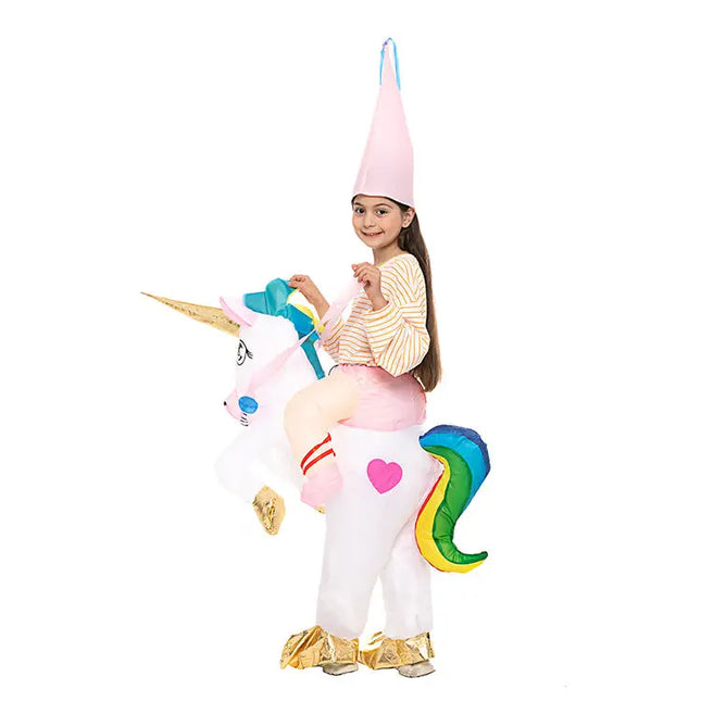 New Kids Colorful Unicorn Inflatable Costume Anime Suits  Mascot Halloween Party Cosplay Costumes for Man Woman Boys Girls