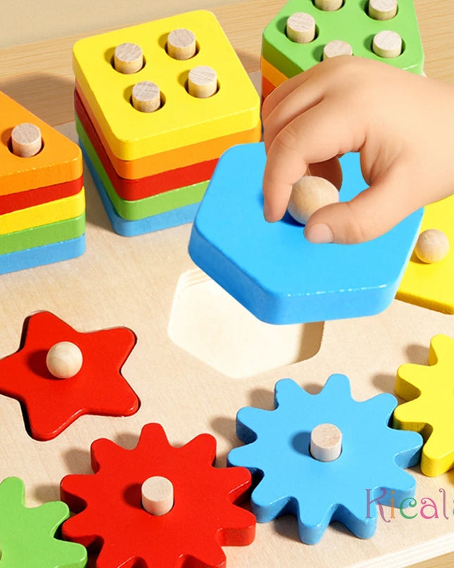 Montessori Educational Wooden Toys Preschool Children Busy Board Count Shape Colors Match Puzzle Learning Toys Gifts