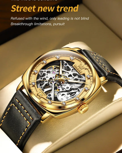 OLEVS 6651 Top Brand Men Watches Fashion Dress Automatic Mechanical Wristwatch Wateproof Luminous Hollow Flywheel Watch for man