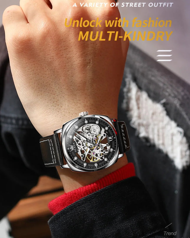OLEVS 6651 Top Brand Men Watches Fashion Dress Automatic Mechanical Wristwatch Wateproof Luminous Hollow Flywheel Watch for man