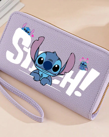 Stitch Long Zip Wallet with Stitch Print & Wrist Strap, Multi-Card Cute Cartoon Pattern Soft Texture Wallet for Women, 4 Colors