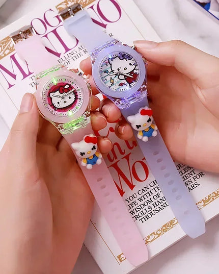 Disney Fashion Minnie Children's Watch Mickey Mouse Children's Flash Light Cartoon Figure Doll Boys Girls Birthday Gifts