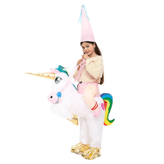 New Kids Colorful Unicorn Inflatable Costume Anime Suits  Mascot Halloween Party Cosplay Costumes for Man Woman Boys Girls