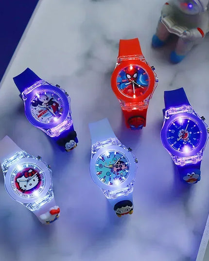 Disney Fashion Minnie Children's Watch Mickey Mouse Children's Flash Light Cartoon Figure Doll Boys Girls Birthday Gifts